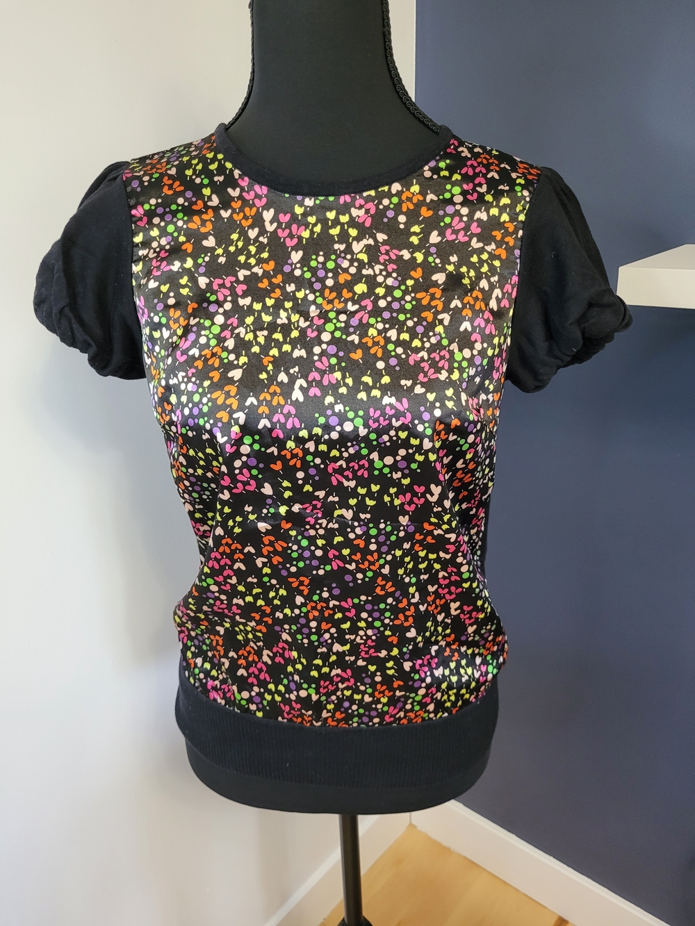 Ted Baker Sophiey Floral Print Mixed Media Puff Sleeve Bow Back Top - Sz 1 (S) - Picture 7 of 11